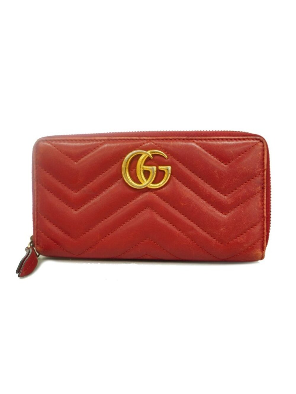 Gucci Wallet GG Marmont Leather Red Gold